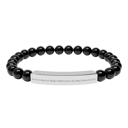 Natural Stone Stretch Bar Bracelet (Engraving)
