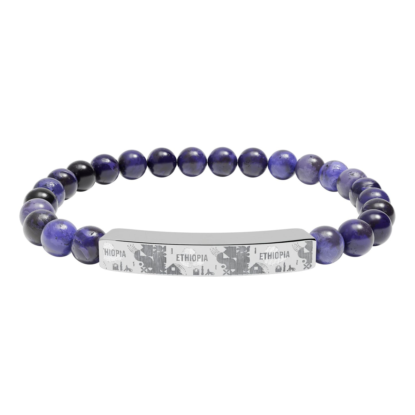 Natural Stone Stretch Bar Bracelet (Engraving) Ethiopia