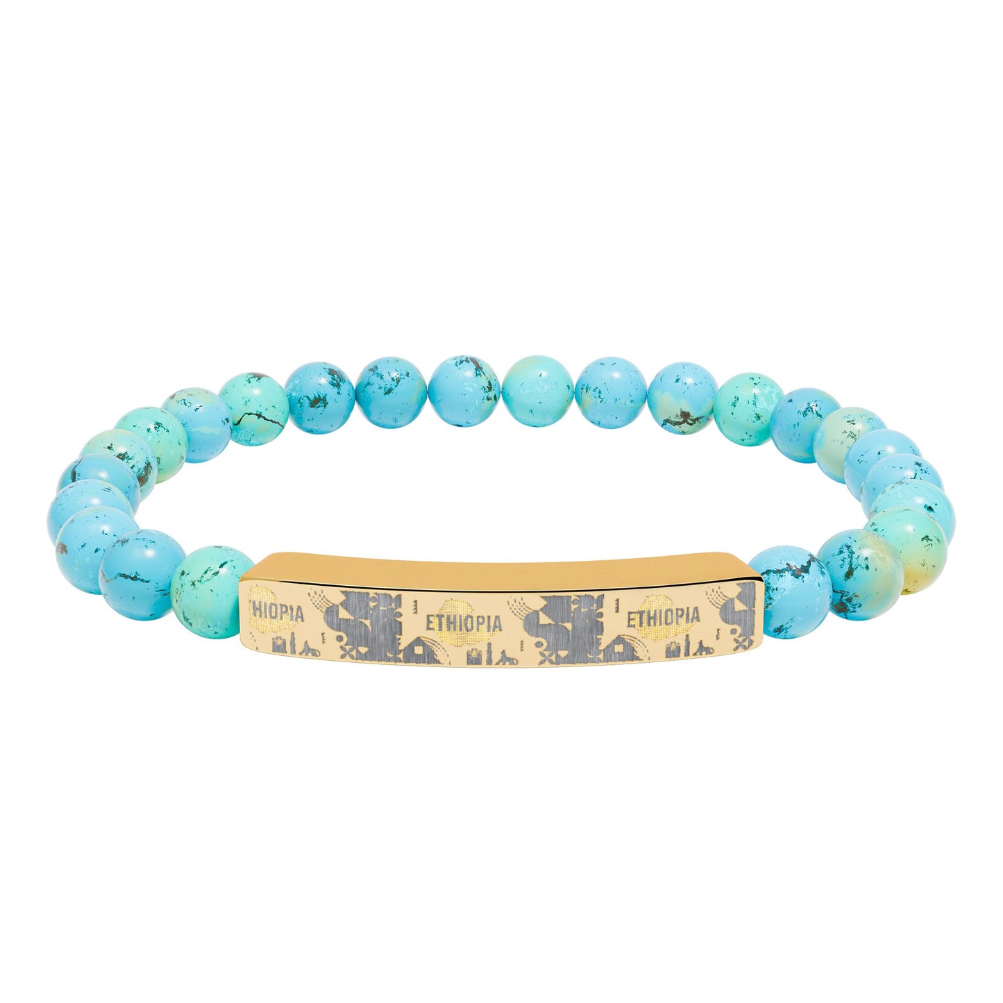 Natural Stone Stretch Bar Bracelet (Engraving) Ethiopia