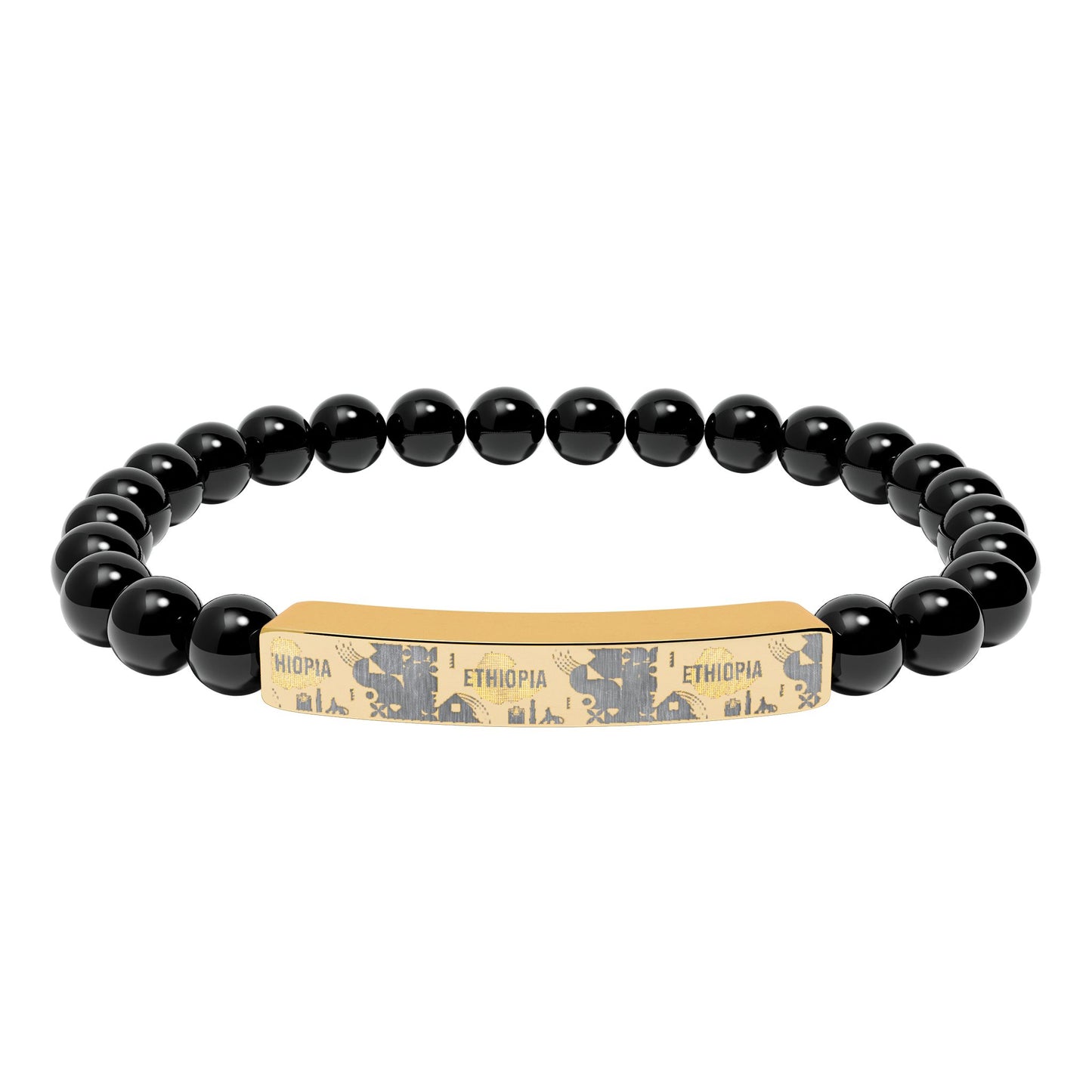Natural Stone Stretch Bar Bracelet (Engraving) Ethiopia