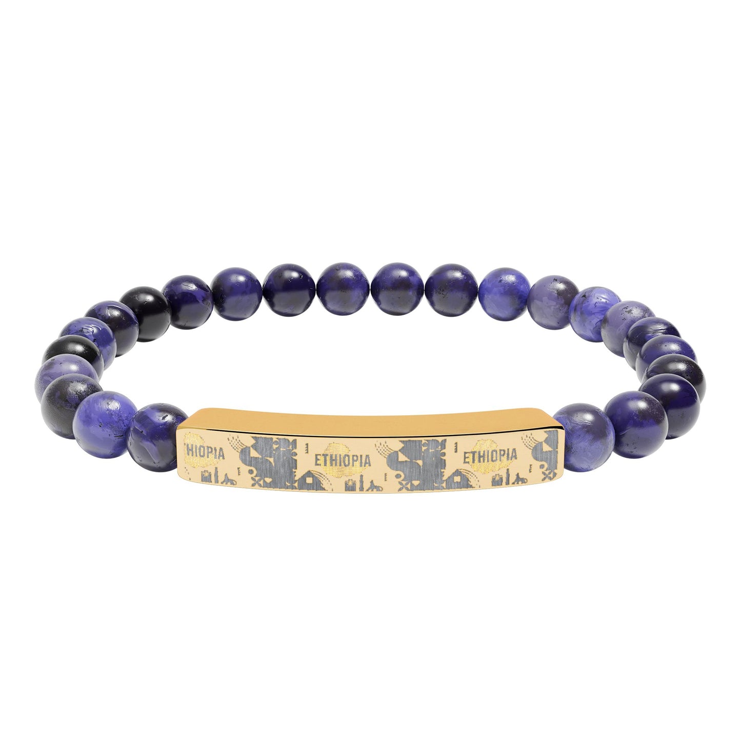 Natural Stone Stretch Bar Bracelet (Engraving) Ethiopia