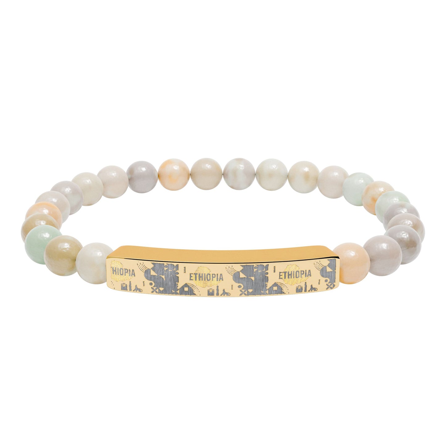 Natural Stone Stretch Bar Bracelet (Engraving) Ethiopia