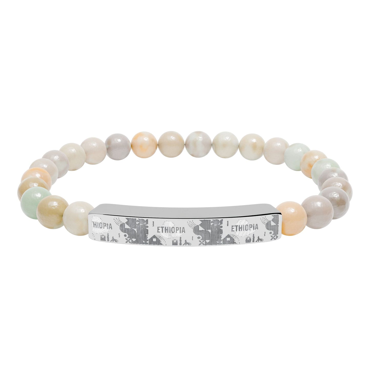Natural Stone Stretch Bar Bracelet (Engraving) Ethiopia