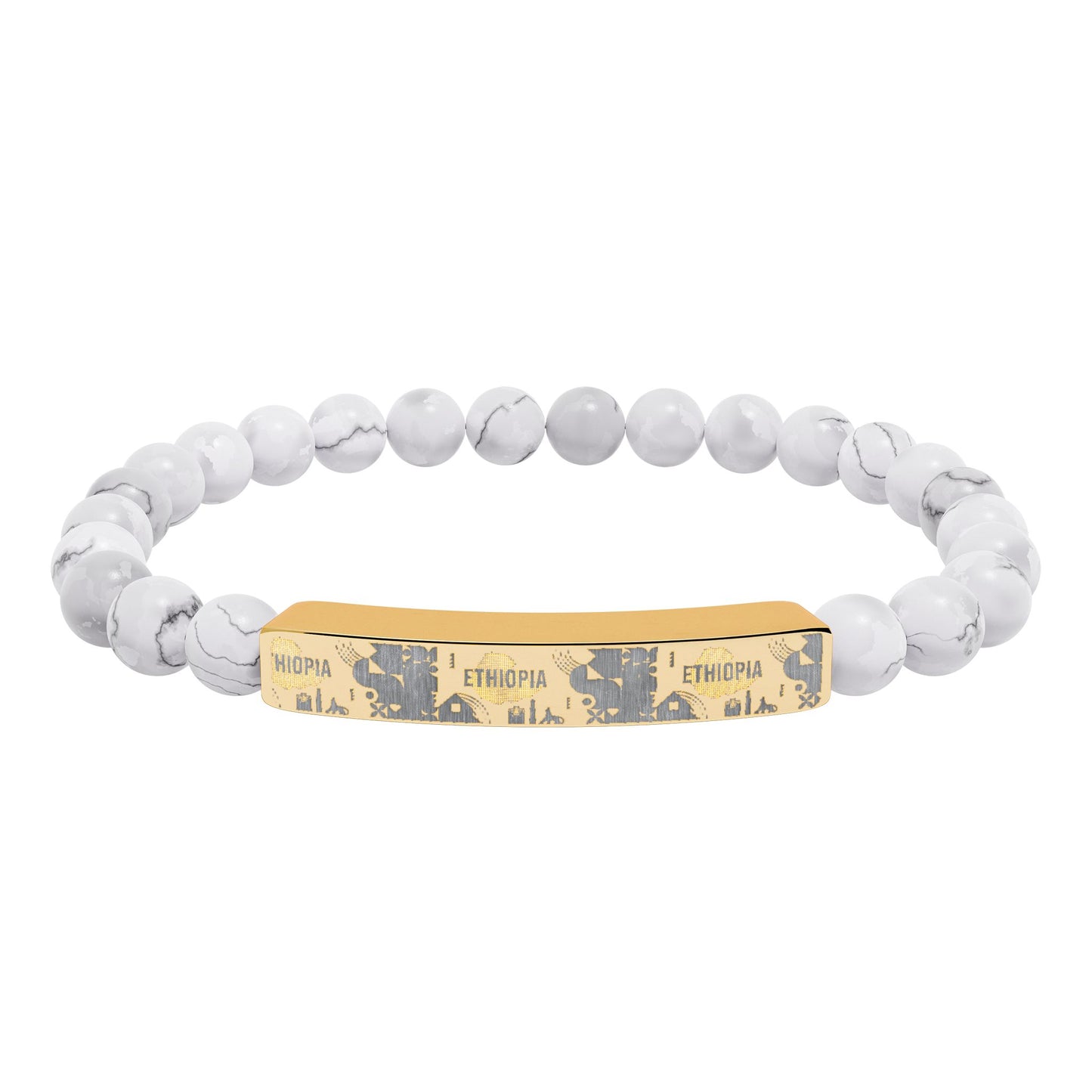 Natural Stone Stretch Bar Bracelet (Engraving) Ethiopia