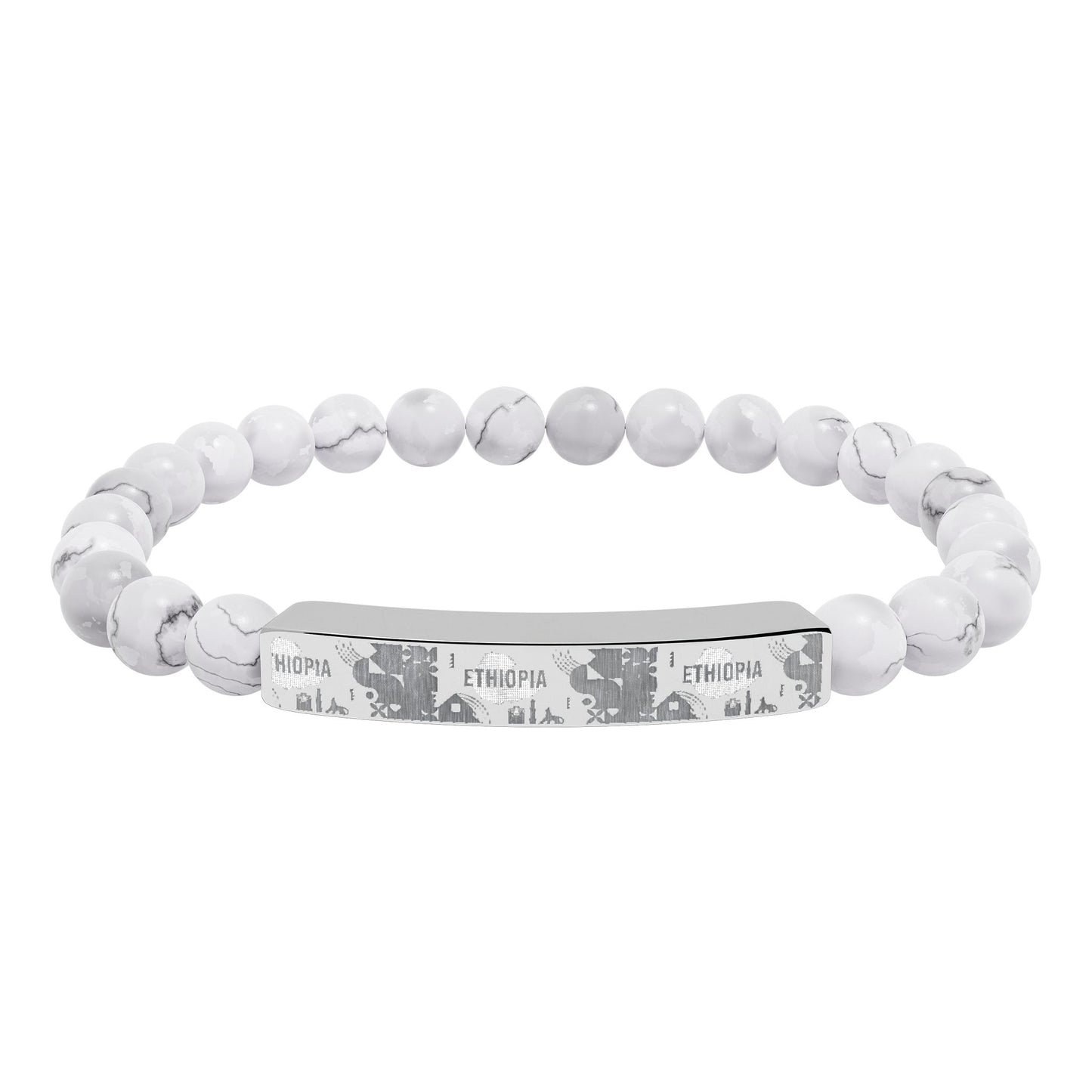 Natural Stone Stretch Bar Bracelet (Engraving) Ethiopia