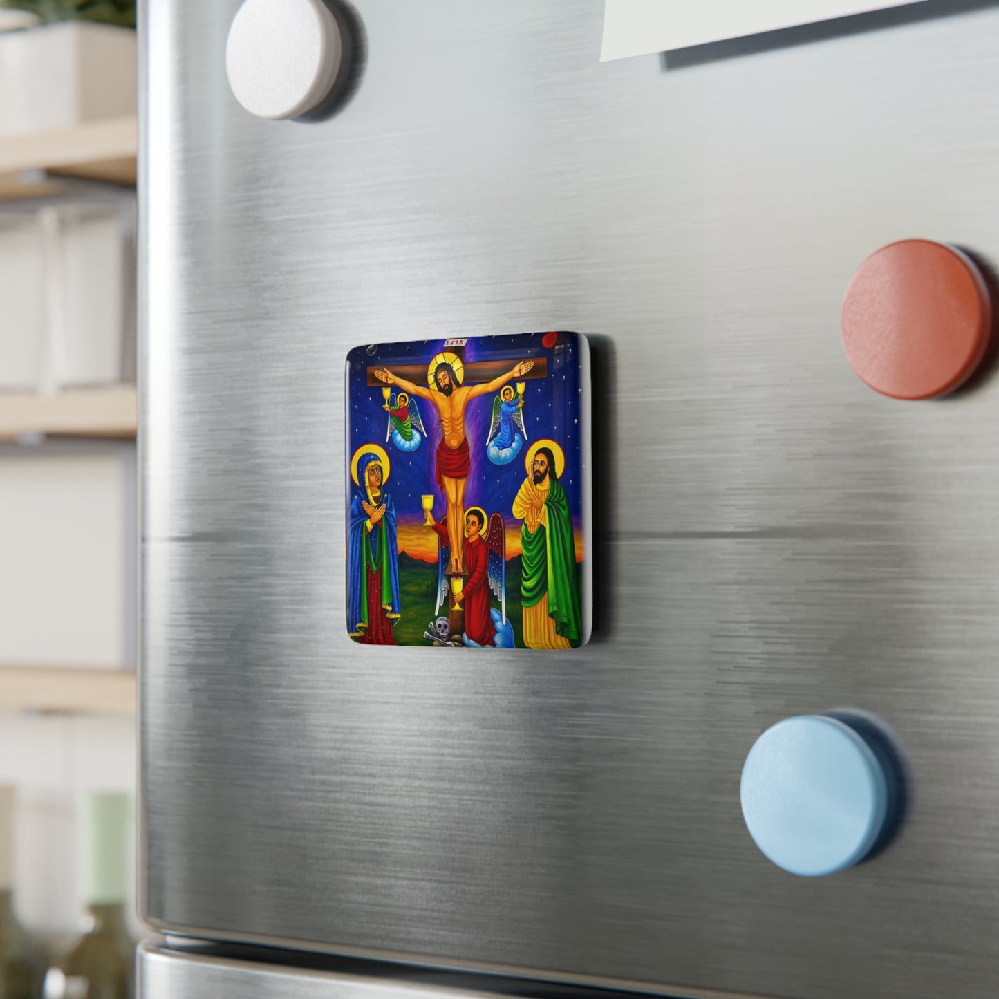 The Crucifixion of Our Lord የጌታችን ስቅለት - Porcelain Magnet, Square