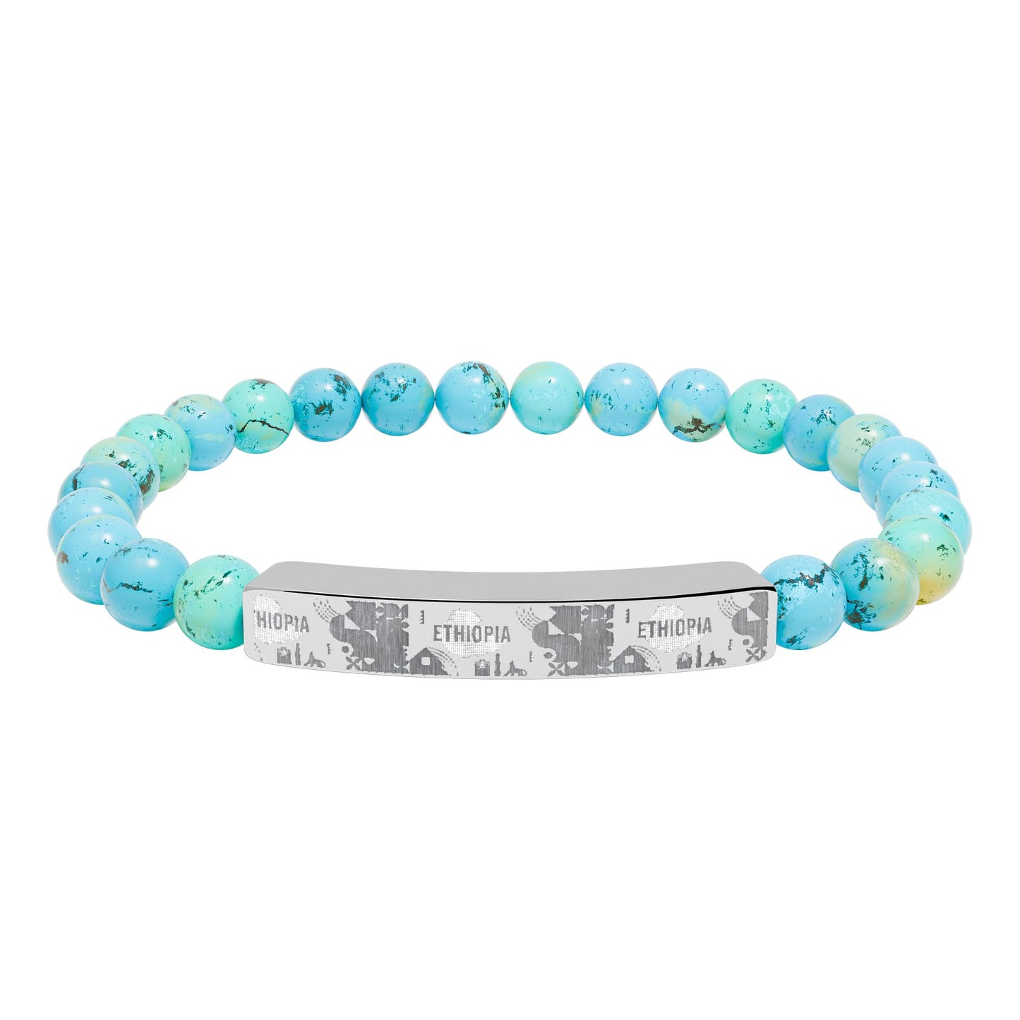 Natural Stone Stretch Bar Bracelet (Engraving) Ethiopia